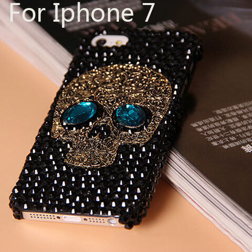 Handmade Diamond Metal saphire eye Skull back Cover phone case