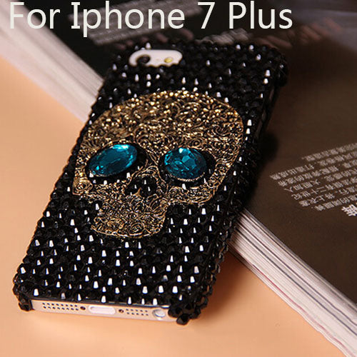 Handmade Diamond Metal saphire eye Skull back Cover phone case