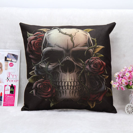 Sofa Pillow Case Cushion Cover Gothic Punk Skull Rose Throw Pillow Cover Sofa Cushion Cover