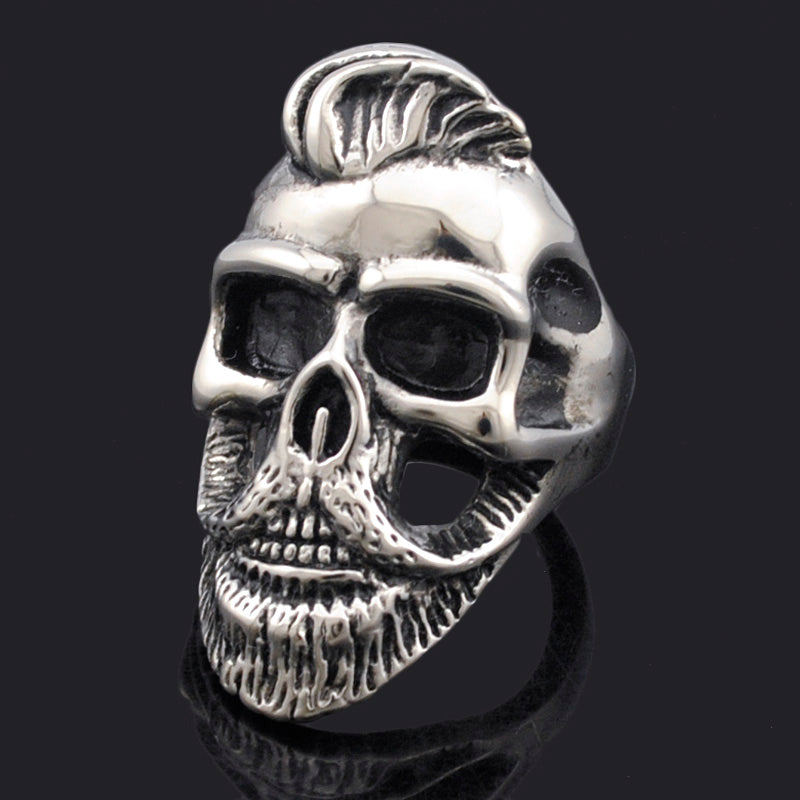 Rock Punk Fashion Hairstyle Beard Skull Hooded Rings For Men Stainless Steel Cool Charm Jewelry