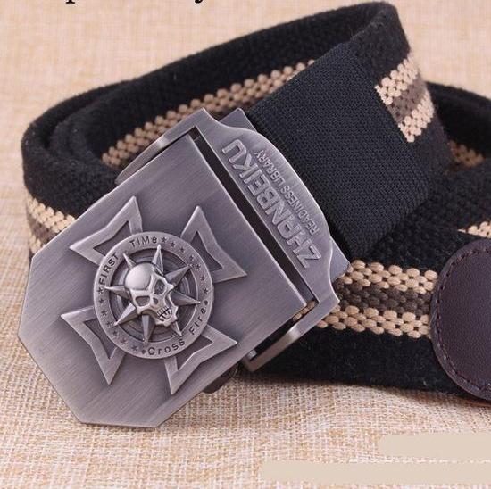 Canvas belt Skull Cross metal buckle  military belt Army tactical belts