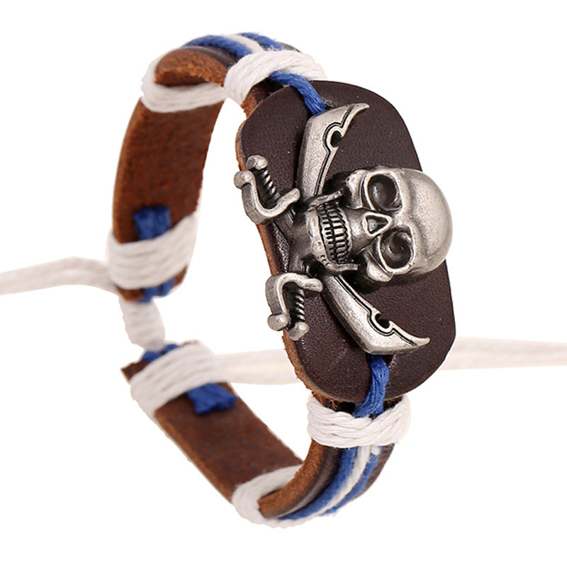 New Design Hand Woven Skull Leather Bracelet Women Casual Personality Vintage Punk