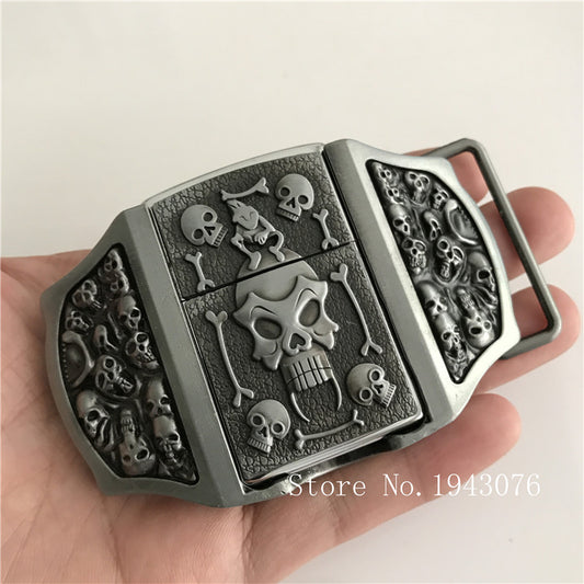 Retail Fashion Men's Cool 3D Silver Skull Kerosene Lighter Metal Belt Buckles
