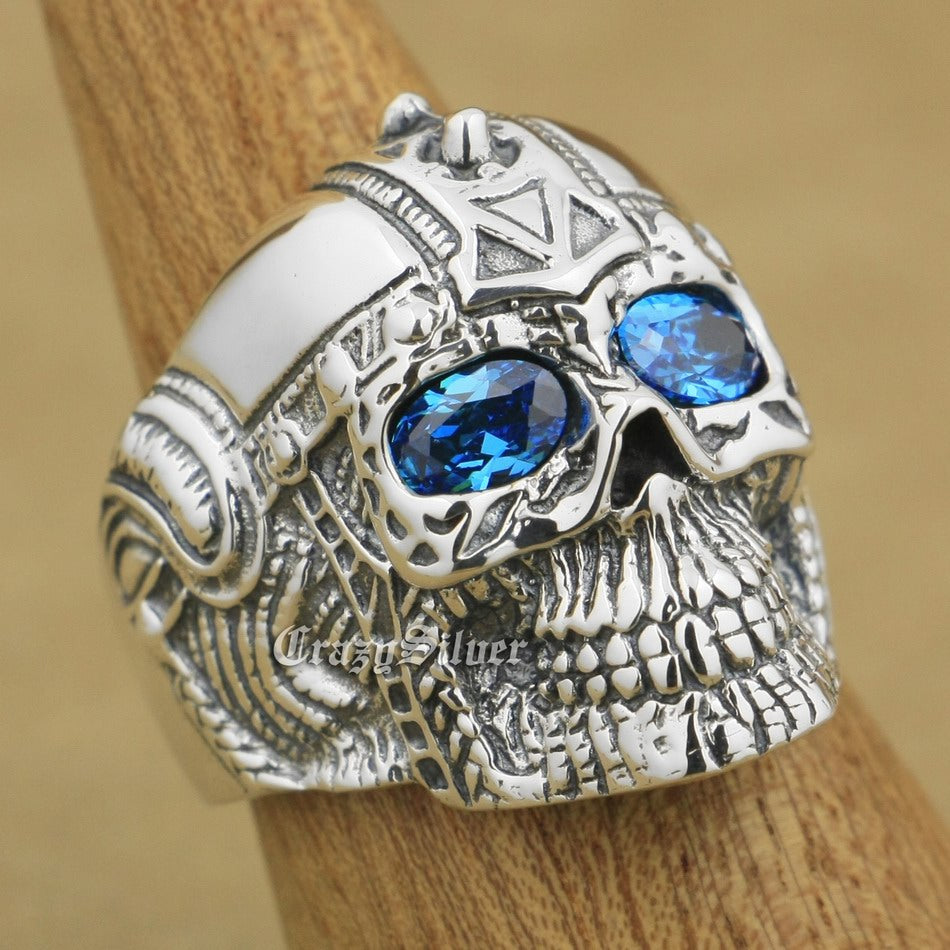 Sterling Silver Gothic Tattoo Skull Mens Biker Rocker Punk Ring