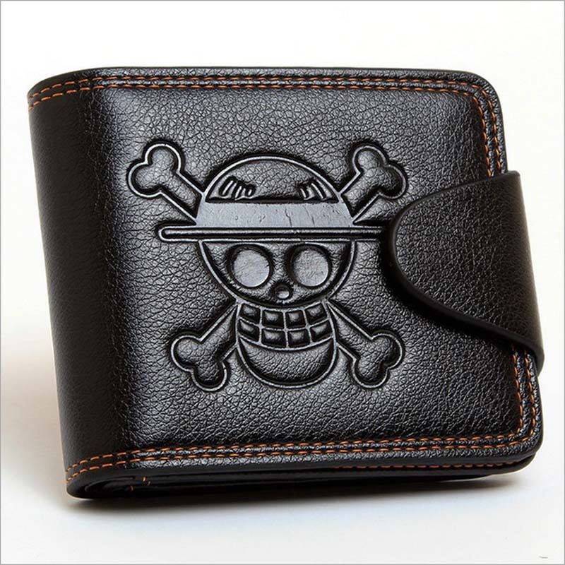 Monkey Luffy Straw Hat Pirates Anime Skull Wallet Purse Black PU Leather