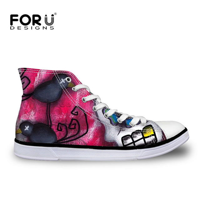 Classic Women High Top Canvas Shoes Vintage Punk Skull Casual Lace-up Shoes