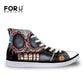 Classic Women High Top Canvas Shoes Vintage Punk Skull Casual Lace-up Shoes