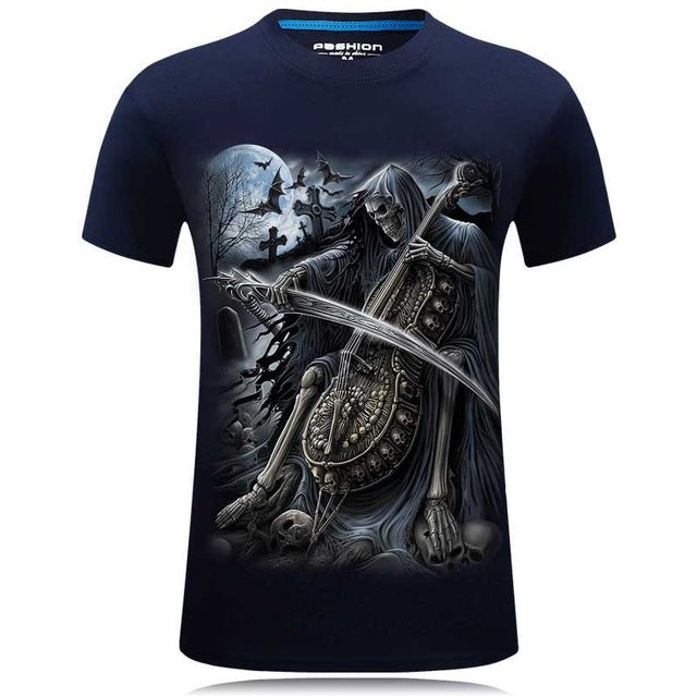 Horror Skull print O-neck t-shirt Casual Tee shirt plus size S-6xl high quality Tops cool Tees