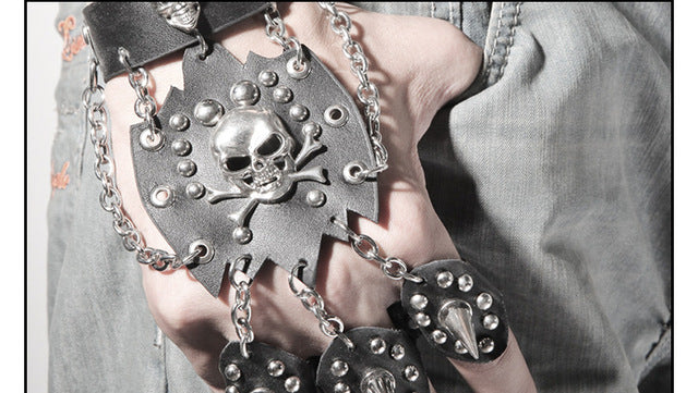 Cool Rock Punk Rock Gothic Skeleton Skull Hand Glove Chain Link Wristband Bangle Biker