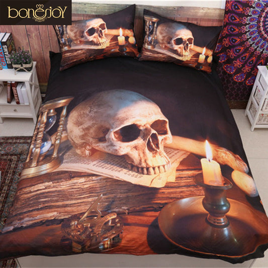 Bonenjoy 3D Skull Duvet Cover Queen Size Polyester Cotton Bed Sheet Skull With Candle