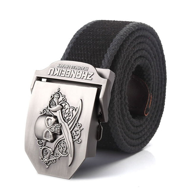 SupSindy canvas belt Pirate Skull Alloy buckle military men belt