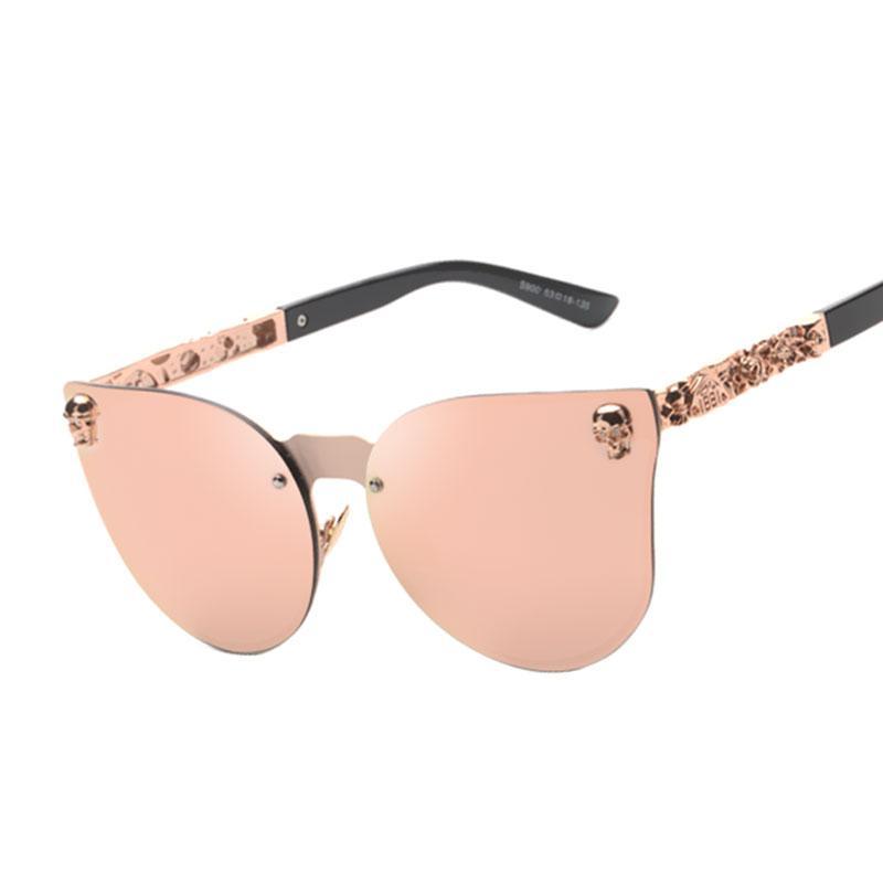 New Rose Gold Sunglasses Women Skull Mirror Brand Designer Metal Frame Sun Glasses