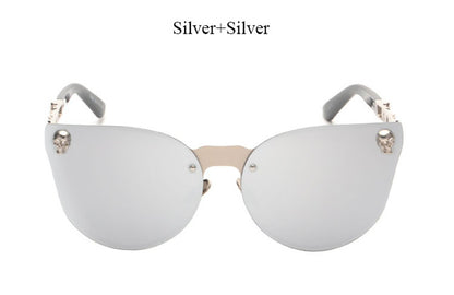 New Rose Gold Sunglasses Women Skull Mirror Brand Designer Metal Frame Sun Glasses
