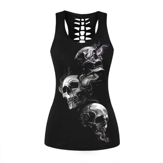 Women Fitness Tank Tops Gothic Punk Style O Neck Sleeveless Tee Tight Vest Tops