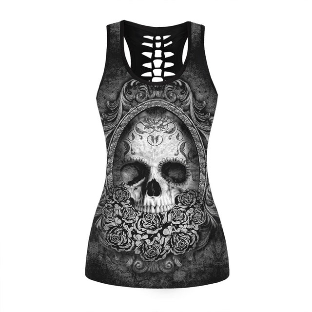 Women Fitness Tank Tops Gothic Punk Style O Neck Sleeveless Tee Tight Vest Tops