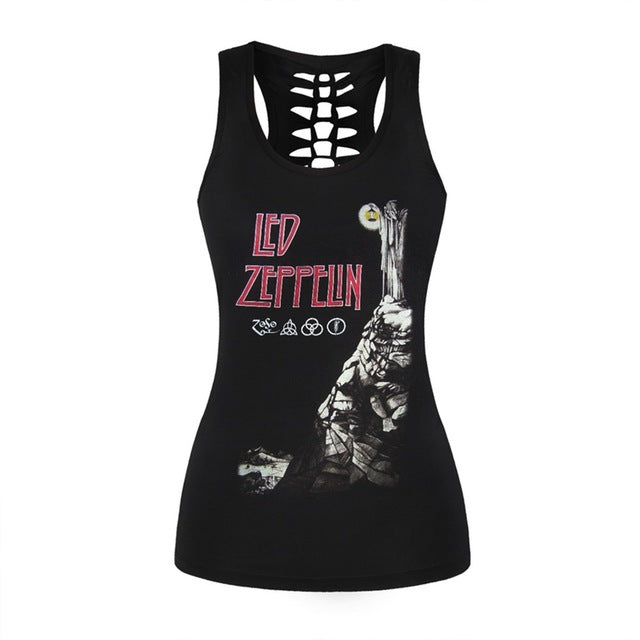 Women Fitness Tank Tops Gothic Punk Style O Neck Sleeveless Tee Tight Vest Tops