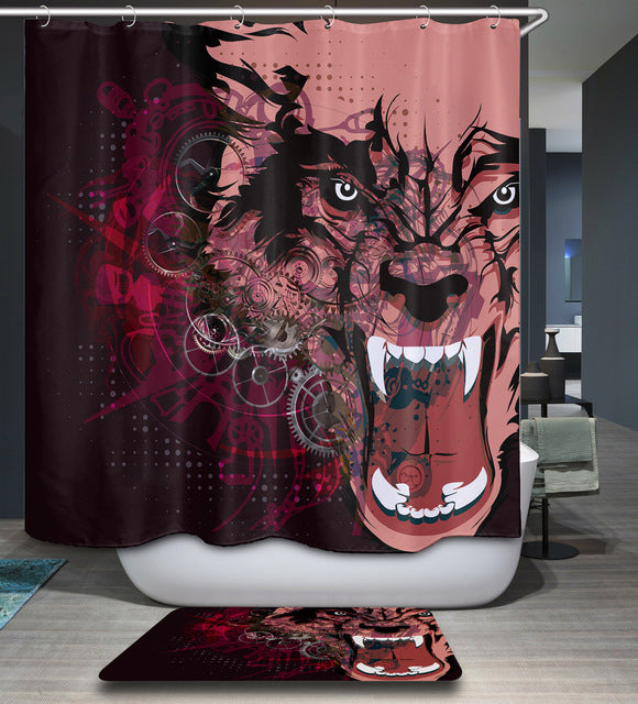 Creative Polyester Fabric Waterproof Mildew Resistant Shower Curtain Skull Wolf