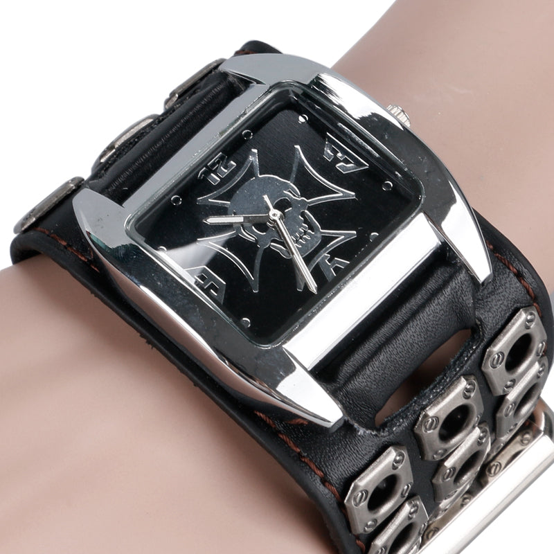 Metal Hollow Leather Strap Skull Quartz Watches Fashion Punk Trendy Cosplay Relogio Masculino