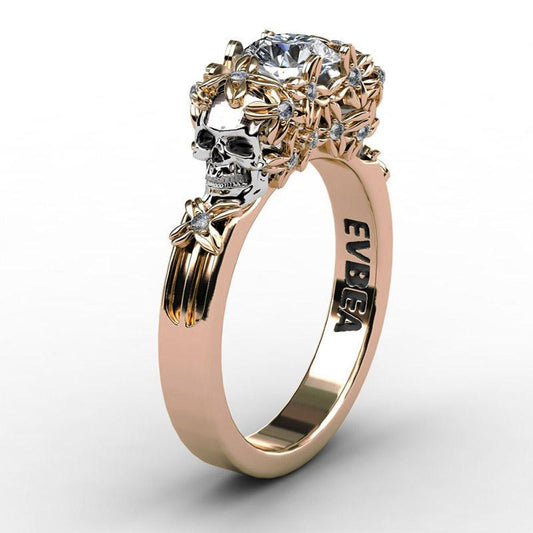 Elegant Gold Skull Zircon Ring Women Halloween Jewelry Gold Filled Engagement Wedding