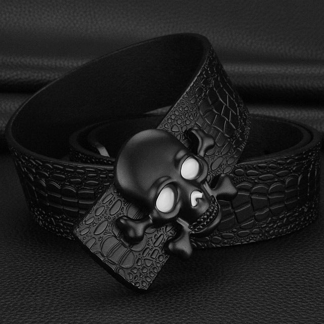 Skull buckle luxury belts mens Pirate Crocodile Grain designer wide belts