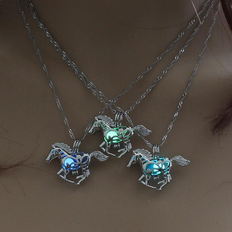 New Hot Sale Smart Running Horse Locket Cage Glowing in the Dark Animal Pendant Necklace