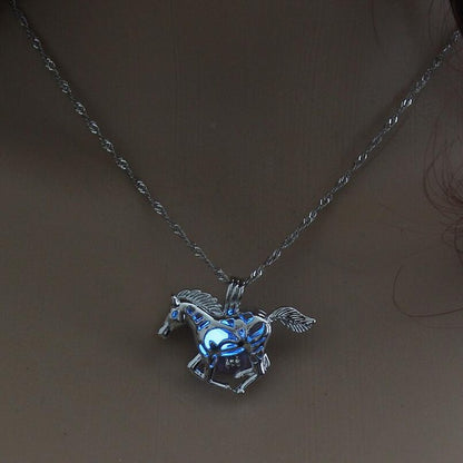 New Hot Sale Smart Running Horse Locket Cage Glowing in the Dark Animal Pendant Necklace