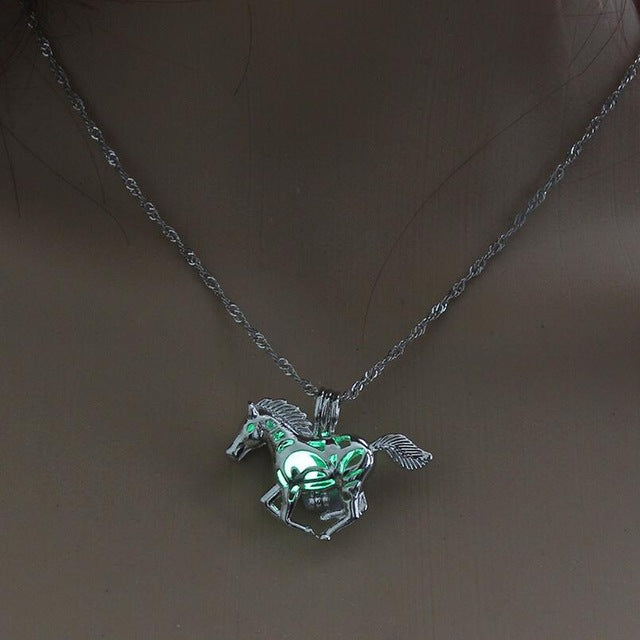 New Hot Sale Smart Running Horse Locket Cage Glowing in the Dark Animal Pendant Necklace