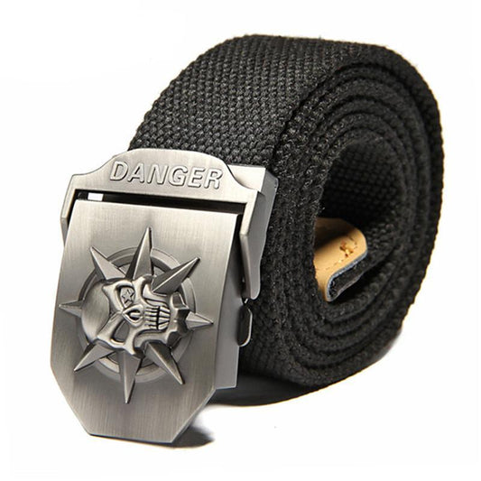 Skull Canvas Belt Men Metal Buckle Canvas Strap Belt Brand Tactics Woven Belt