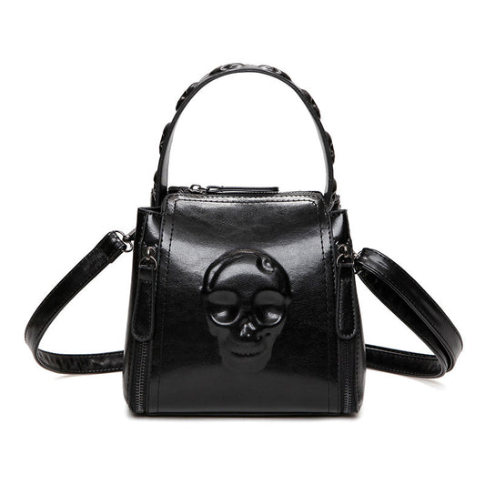 Black Skull Bags Clutch Women Handbag Embossed Leather Tote