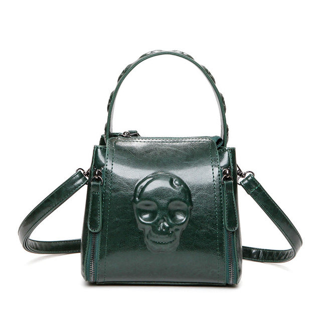 Black Skull Bags Clutch Women Handbag Embossed Leather Tote