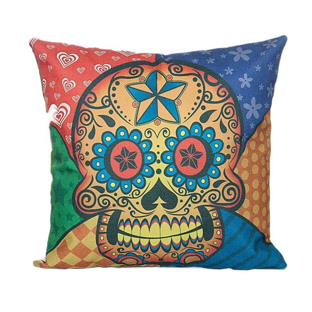 Flower Punk Style Mexico Skull Cotton Linen Cushion Cover Chair Seat