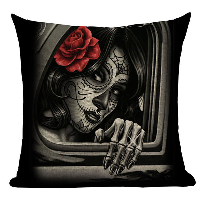 Halloween Skull custom Cushion Cover Cotton Linen Size 45*45 Printed Throw Pillows Decorative