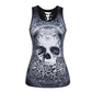 3D Skull Printing Women Tank Tops Sleeveless Hollow Out O Neck Black Vest