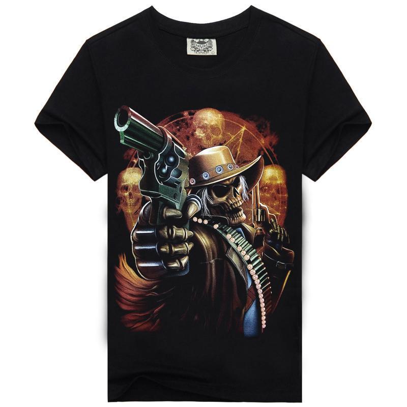 3d Printed Skull Gun T Shirt Men Cotton Men's Wear Casual Famous Brand Men Shirt