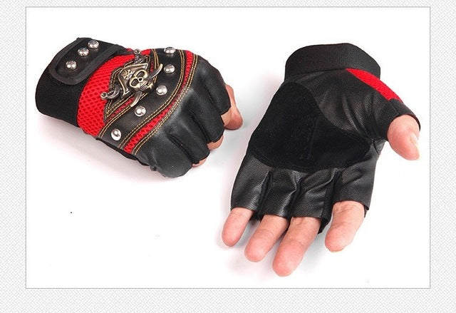Skulls Rivet PU Leather Fingerless Gloves Men Women Fashion Hip Hop