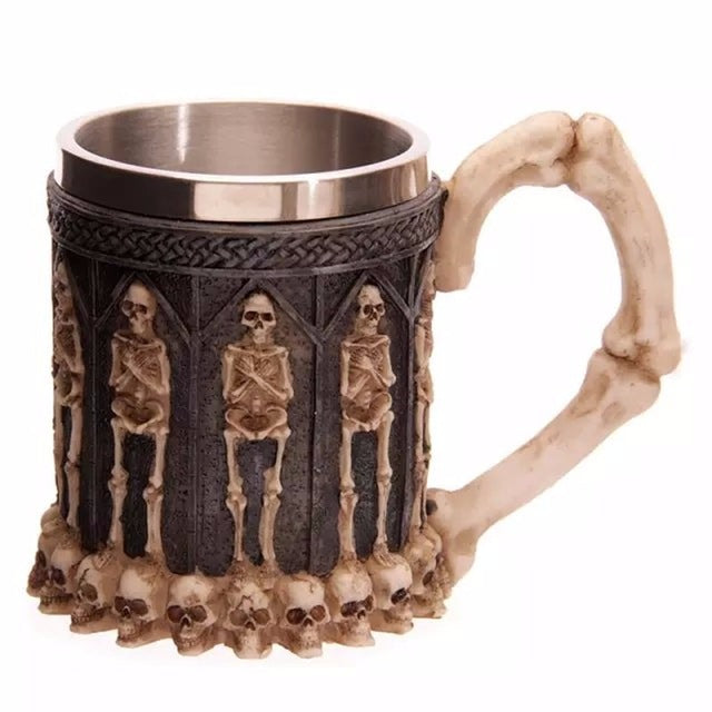 Double Wall Stainless Steel 3D Skull Cup Coffee Skull Knight Tankard Dragon