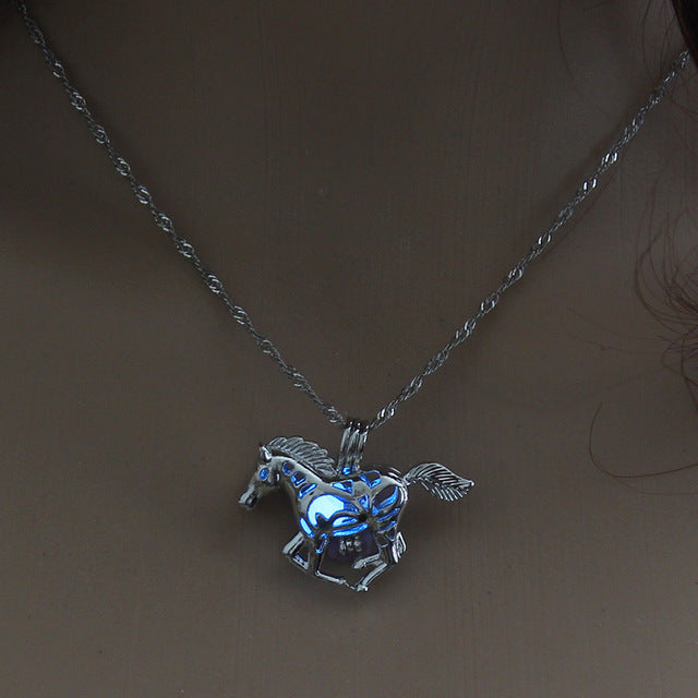 Glow in the Dark necklace Silver Chain Jewelry Ancient Running Horse Pendants