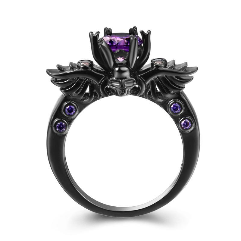 Vintage Skull Shaped Ring Purple CZ Cubic Zirconia Fashion Jewelry
