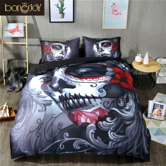 Black Skull Bedding Set Halloween Style Bed Sheet Queen King Double Bed Linen Cotton