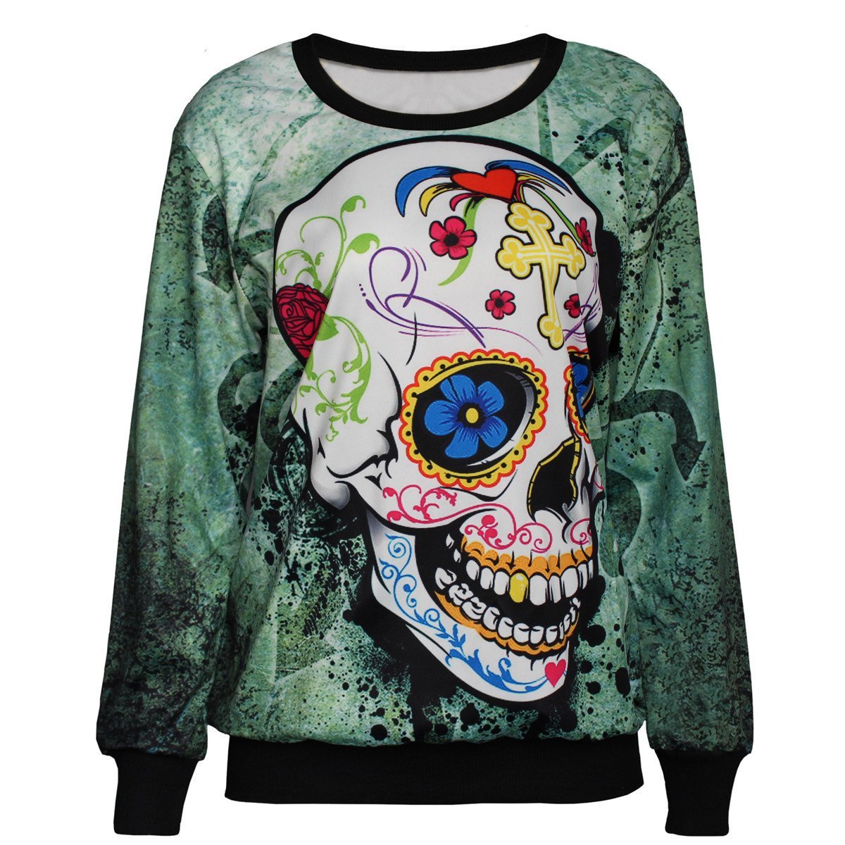 Floral Skull Printed Coats Fashion Womens Cat Print Long Sleeve Hoody Sweatshirt