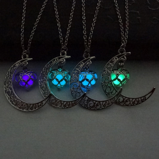 Glowing In The Dark Pendant Necklaces Silver Plated Chain