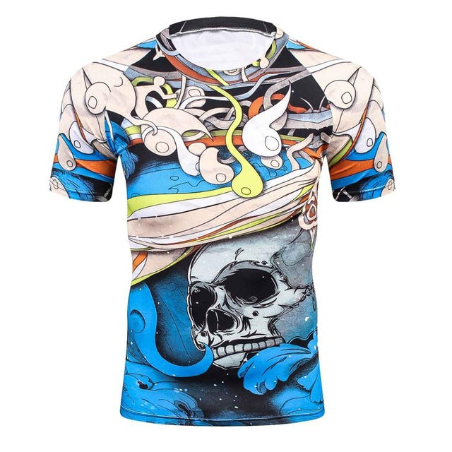 Fitness MMA Compression Shirt Men Anime Bodybuilding Short Cool skull 3D Printed