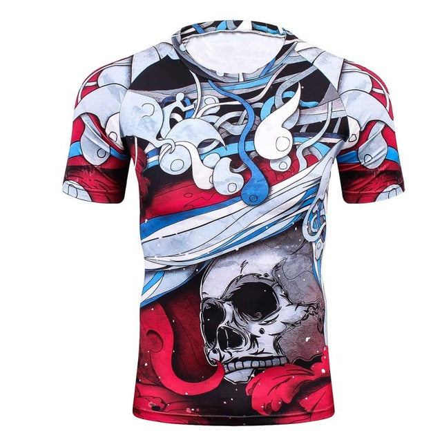 Fitness MMA Compression Shirt Men Anime Bodybuilding Short Cool skull 3D Printed