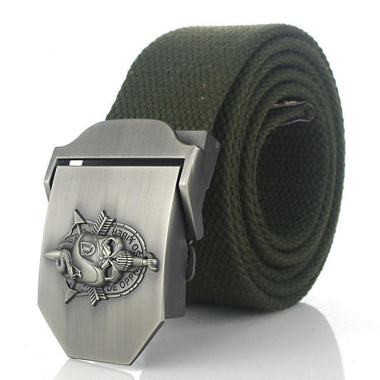 SupSindy men's canvas belt Skull Snake metal buckle military belt