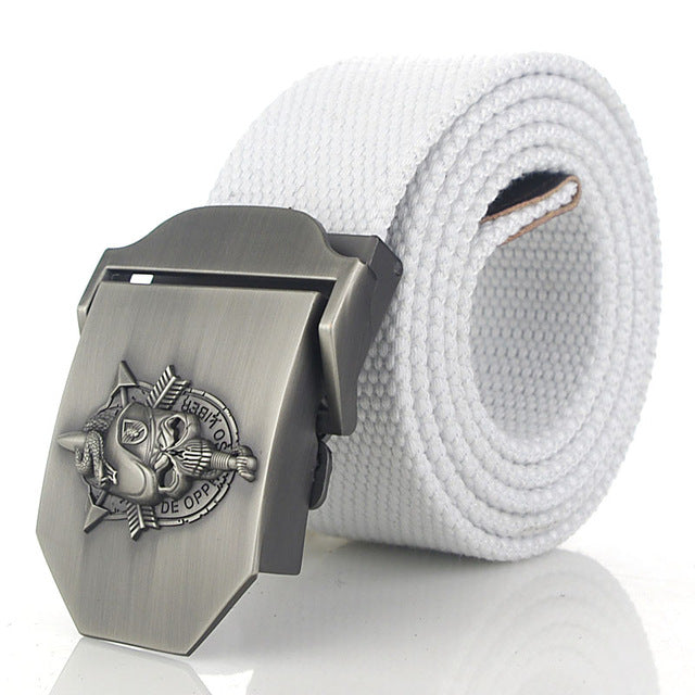 SupSindy men's canvas belt Skull Snake metal buckle military belt