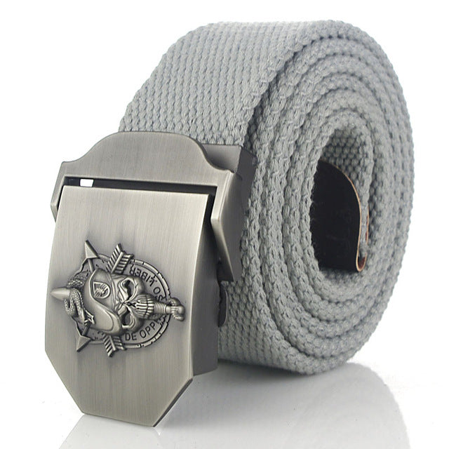 SupSindy men's canvas belt Skull Snake metal buckle military belt