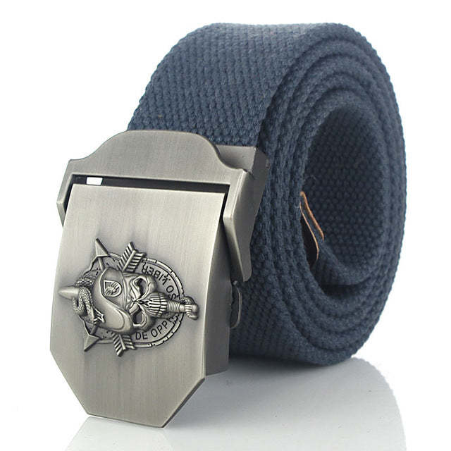 SupSindy men's canvas belt Skull Snake metal buckle military belt