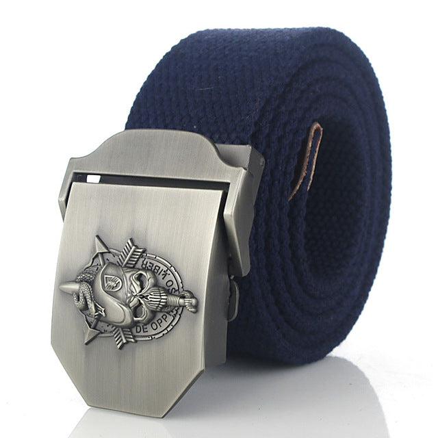 SupSindy men's canvas belt Skull Snake metal buckle military belt