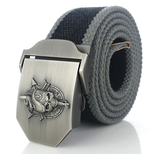 SupSindy men's canvas belt Skull Snake metal buckle military belt