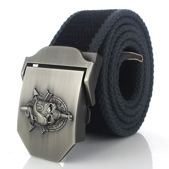 SupSindy men's canvas belt Skull Snake metal buckle military belt